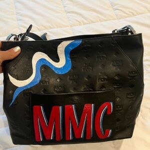 SALE MCM black hobo purse MMC crossbody leather red blue white wave bag tote